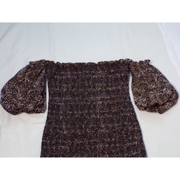 TOPSHOP Off Shoulder Puff Sleeve Leopard Print Smocked Mini Dress 8 NEW - Picture 10 of 10